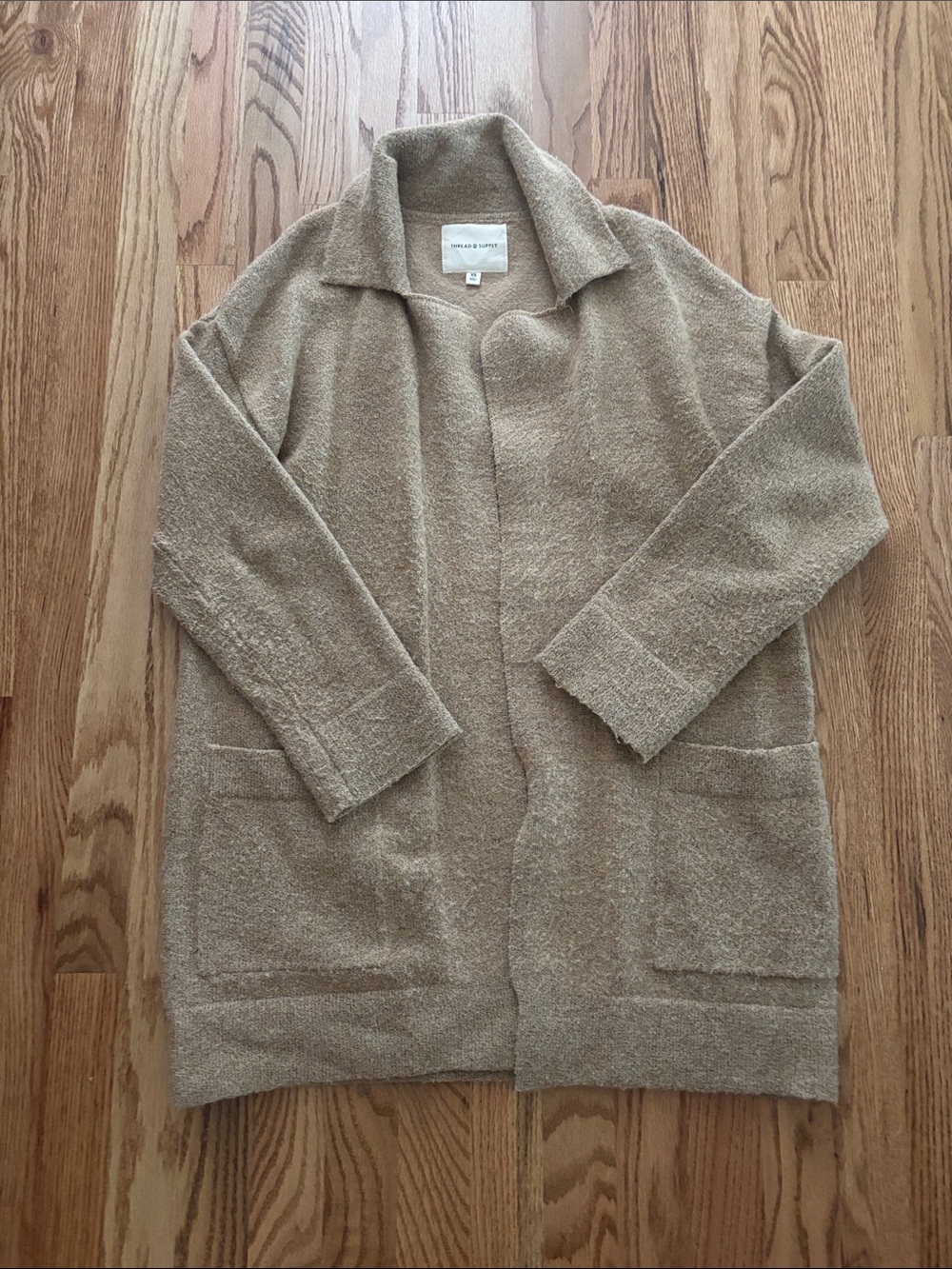 Thread and Supply Taupe  Open-Front Knit Sweater